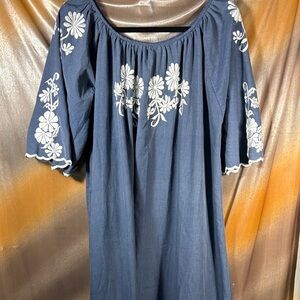 Vintage 70’s Rosas cotton xl extra long‎ Embroidered Blue Women's muumuu. GG